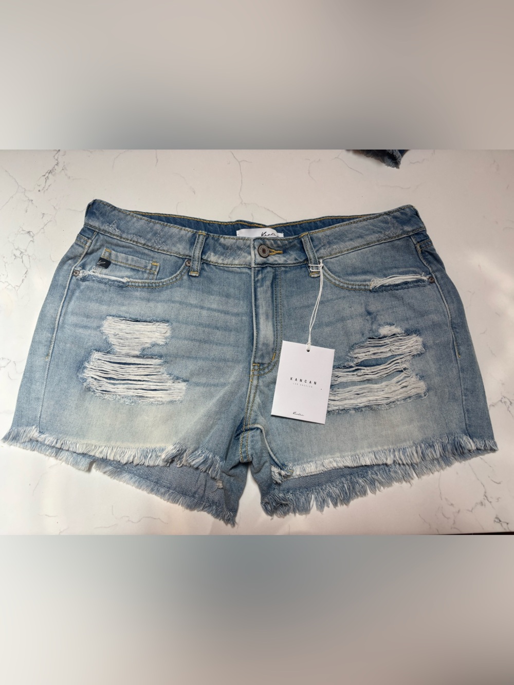 KanCan Light Blue Distressed Frayed Hem Denim Shorts